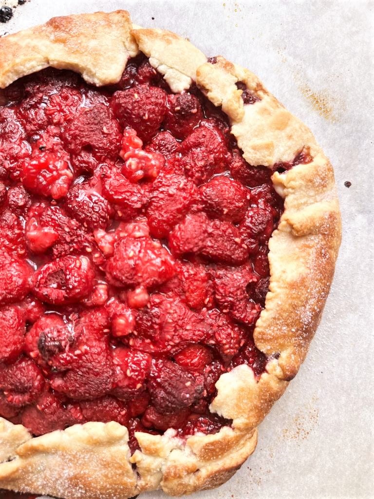 close up image of raspberry galette